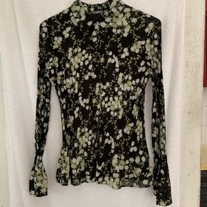 APT 9 Black Floral Long Sleeve Blouse Size Large